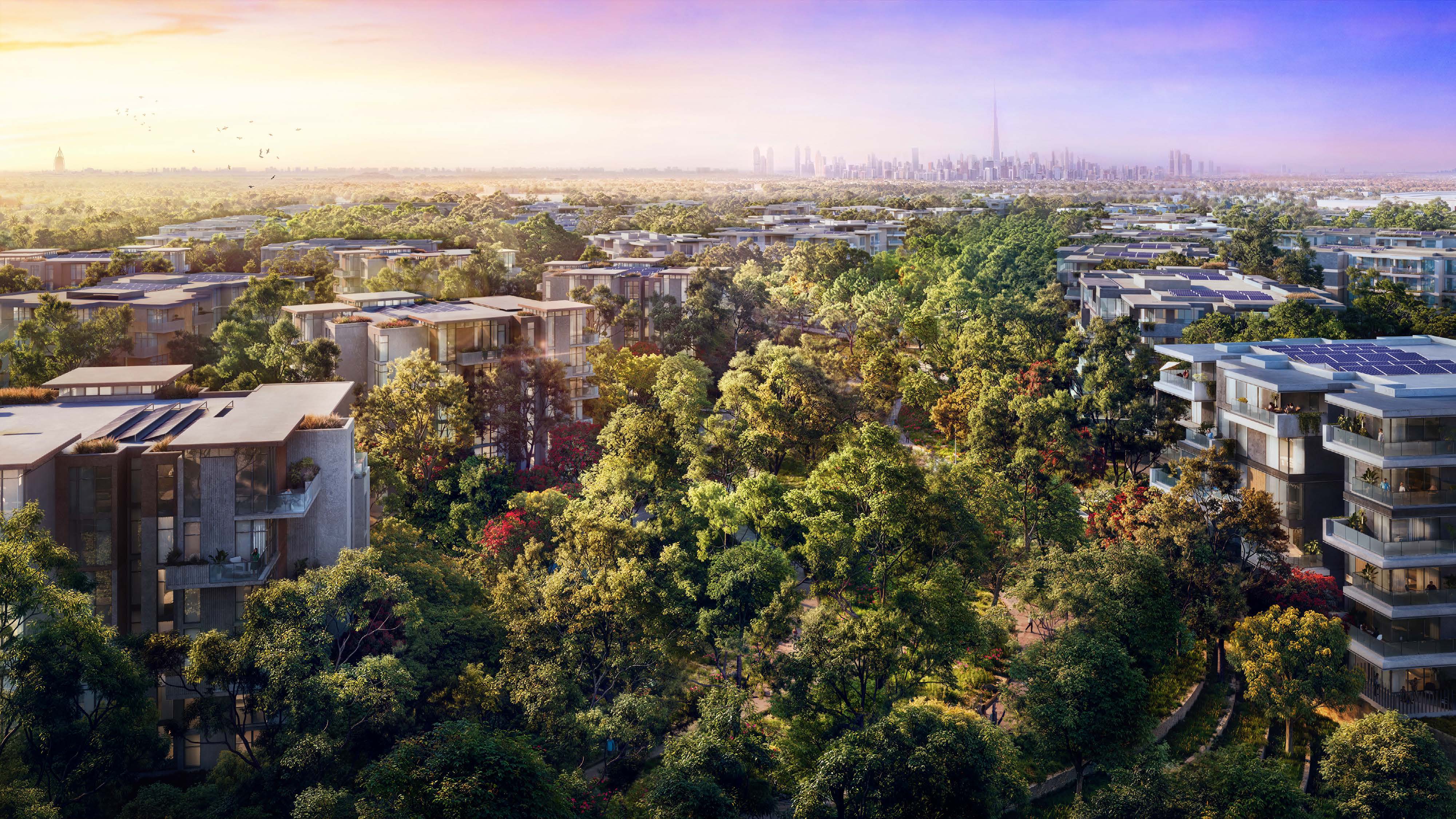 Ghaf Woods after Tilal Al Ghaf by Majid Al Futtaim. 1-3BR apartments and penthouses in Dubai's forest living. Starting at AED 1.2M with a 60/40 payment plan